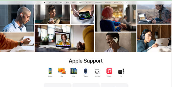 Screenshot of Apple Support Page